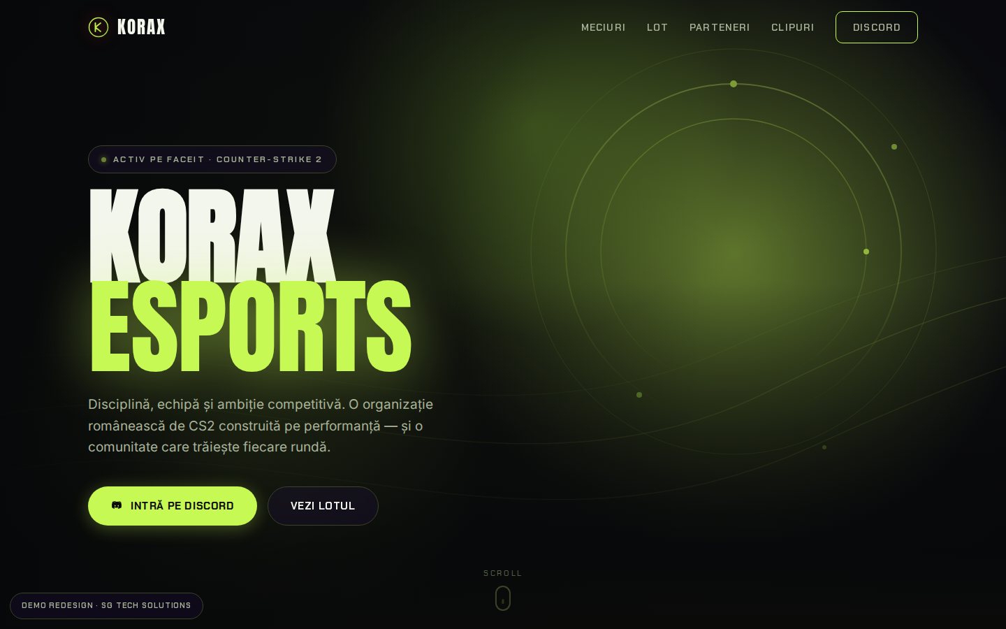 Prima pagină a site-ului KORAX eSports, pe calculator