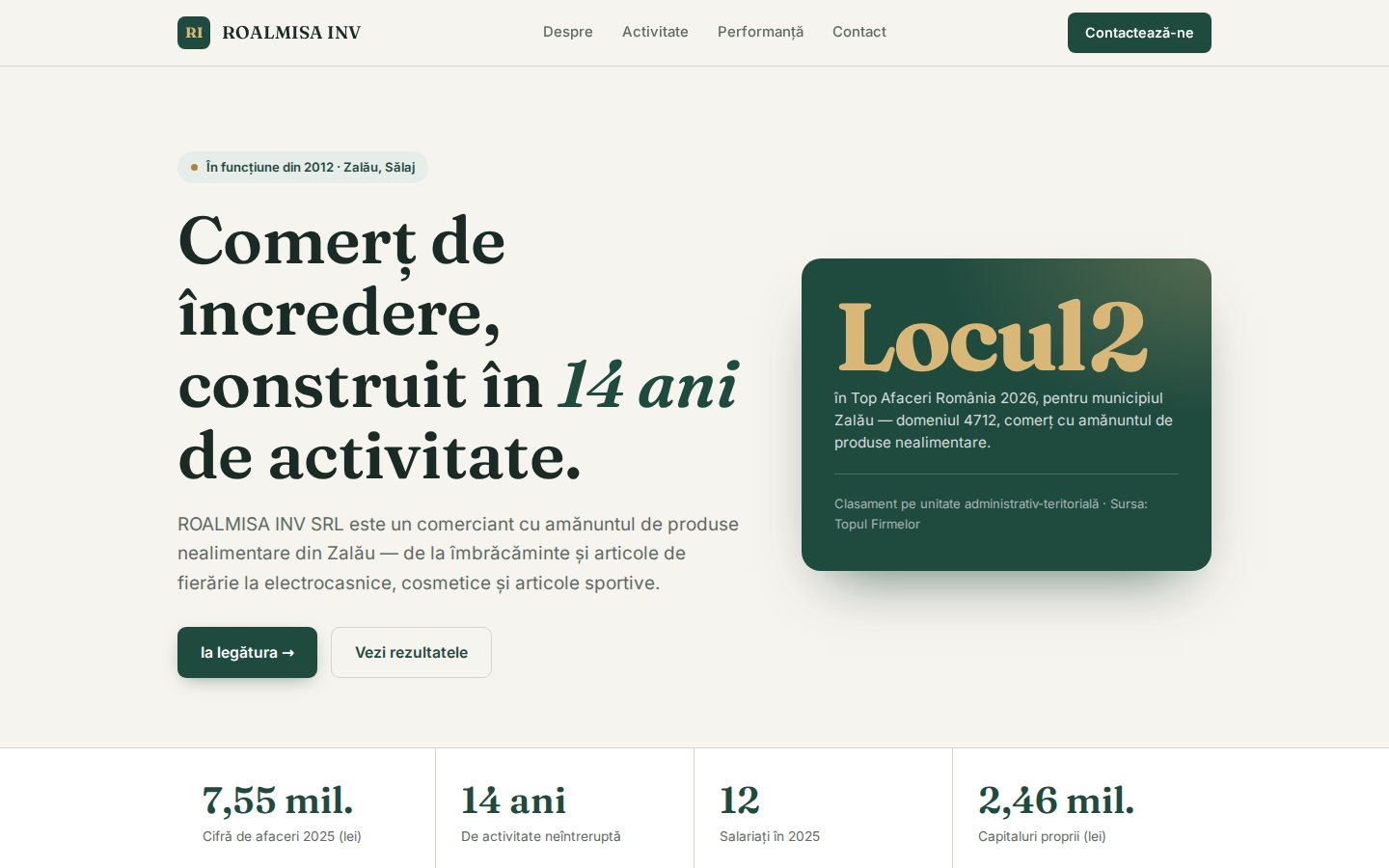 Prima pagină a site-ului ROALMISA INV, pe calculator